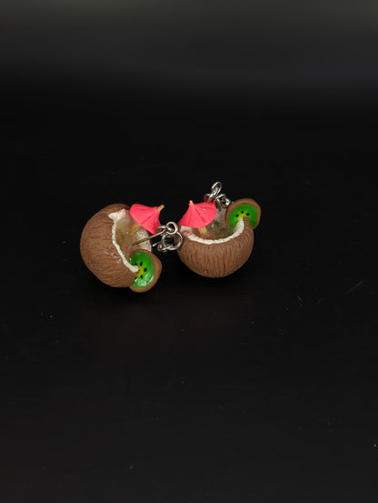 Kiwi Coconut Tropical Drink Earrings