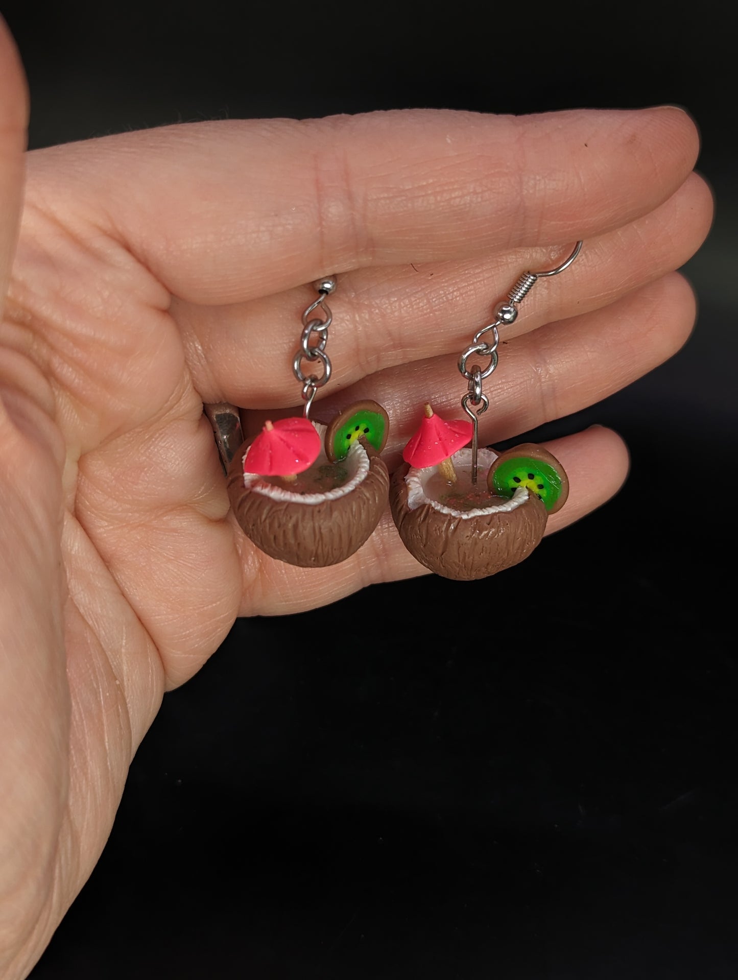 Kiwi Coconut Tropical Drink Earrings