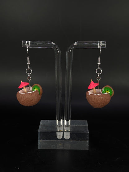 Kiwi Coconut Tropical Drink Earrings