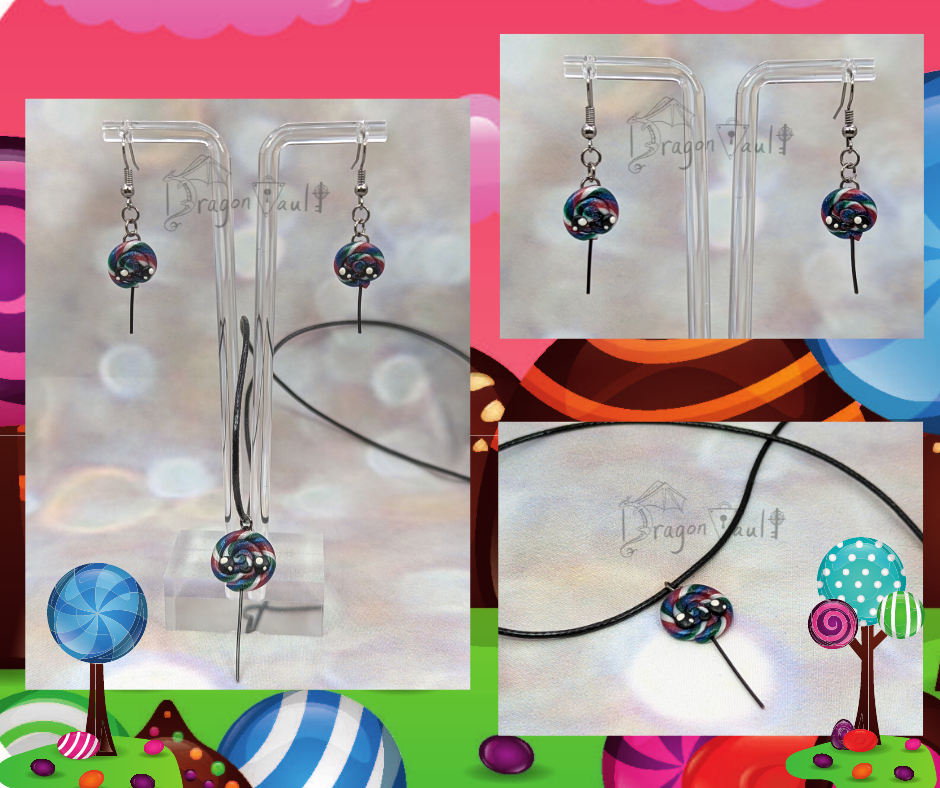 Kawaii Lollipop Necklace and Earrings Set