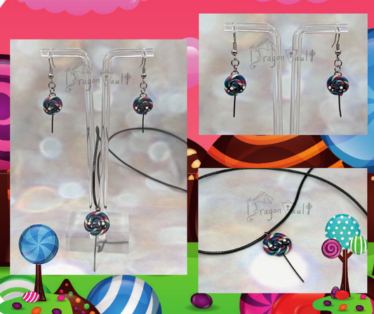 Kawaii Lollipop Necklace and Earrings Set